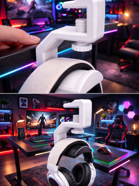 Masa Altı Kulaklık Askı Aparatı – Beyaz